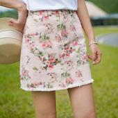 ATAR清货 夏日女浪漫粉玫瑰印花牛仔半身裙 2025碎花流苏边短裙子