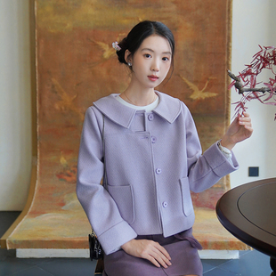 ATAR2025秋冬新款短款薄呢料外套女可盐可甜高端小个子洋气短上衣