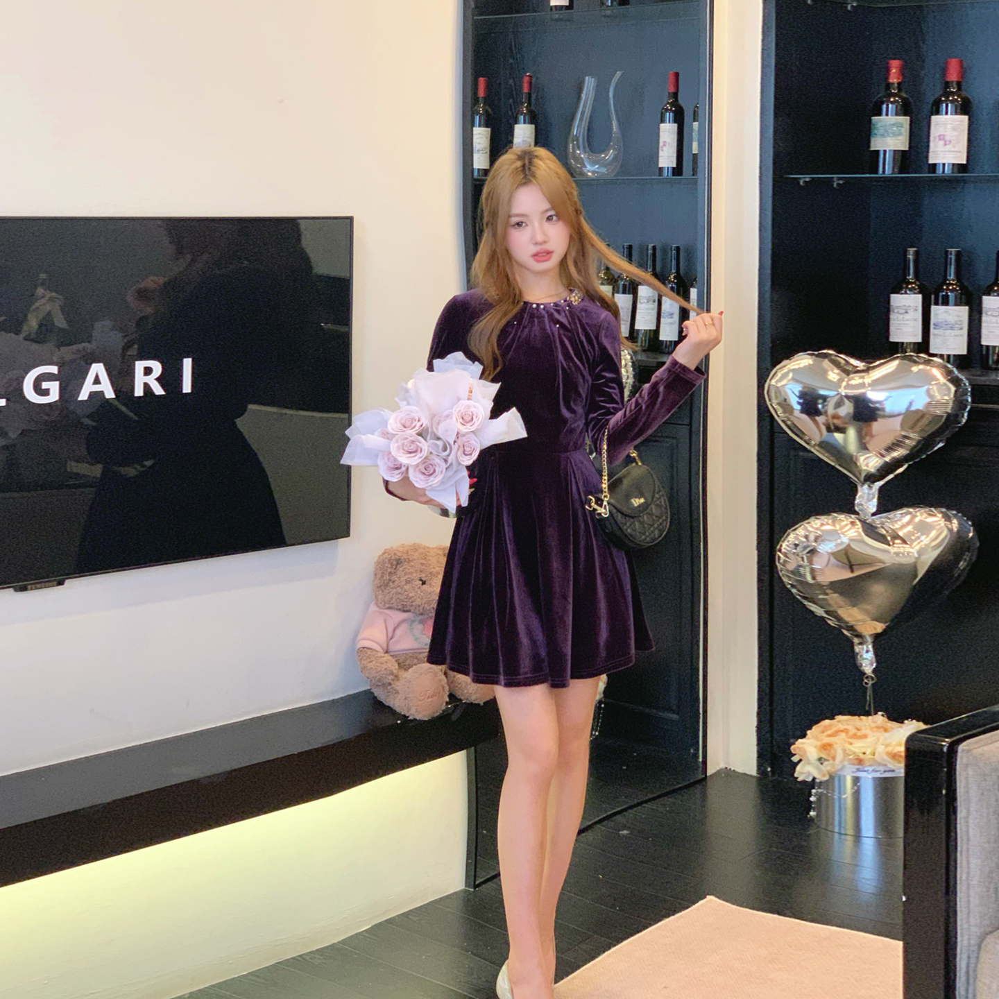 ATAR法式名媛气质丝绒连衣裙