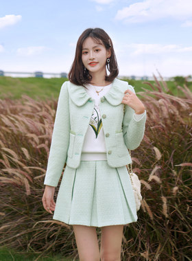小香风淑女甜美编织呢套装裙