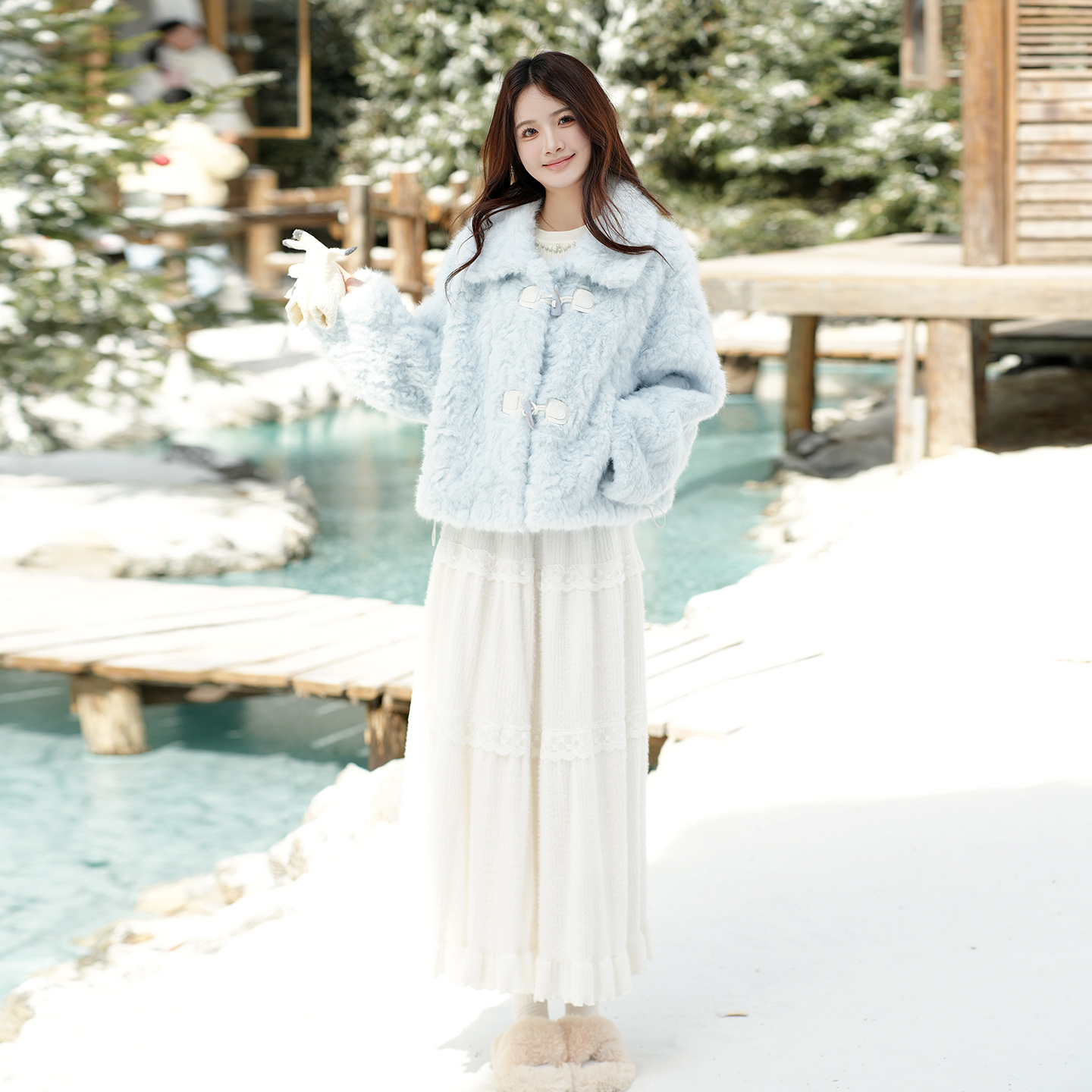 冬季女仿皮草外套磨毛半身长裙子