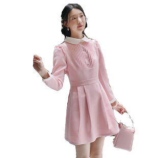 ATAR秋冬款连衣裙精致长袖淑女裙子 茶歇法式温柔风收腰初恋短裙