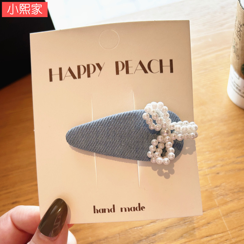 气质珍珠牛仔蝴蝶结发夹亲子儿童发饰女童宝宝刘海夹女孩边夹发卡