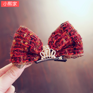 公主气质新年小香风蝴蝶结发夹韩国皇冠皮筋发卡儿童发饰宝宝顶夹