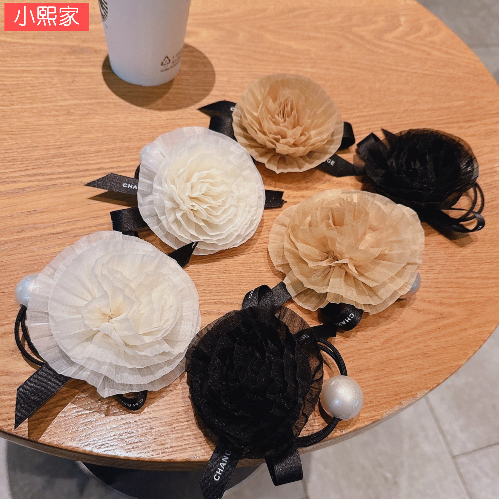 优雅山茶花小香风皮筋玫瑰丸子头扎头绳古风发圈发绳儿童发饰花朵