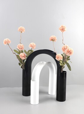 现代简约几何金属拱门型仿真花插花瓶摆件客厅卧室玄关家居装饰品