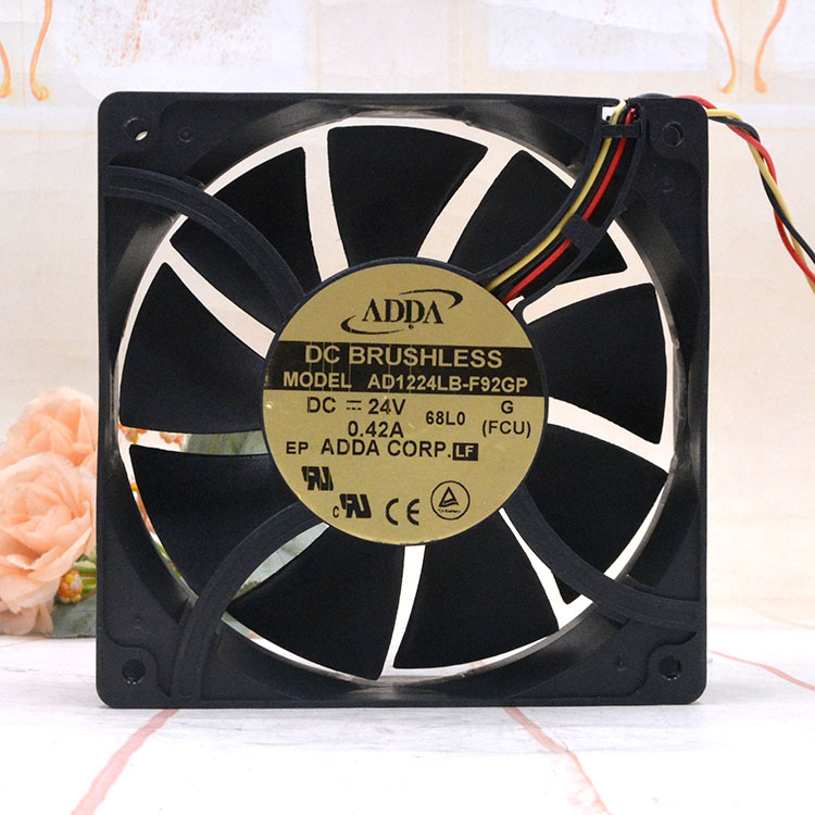 全新 ADDA AD1224LB-F92GP 12038 24V 0.42A 三线双滚珠 散热风扇