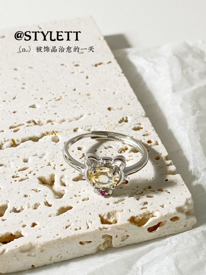 女天然黄水晶可爱戒指高级小众