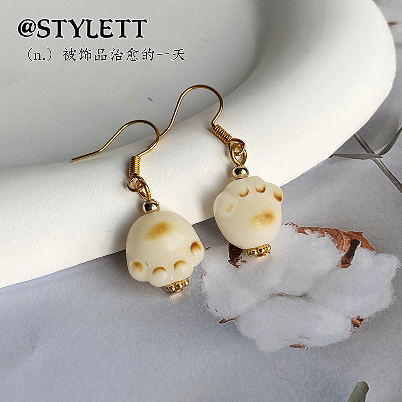 可爱萌物菩提女猫爪耳环小众设计