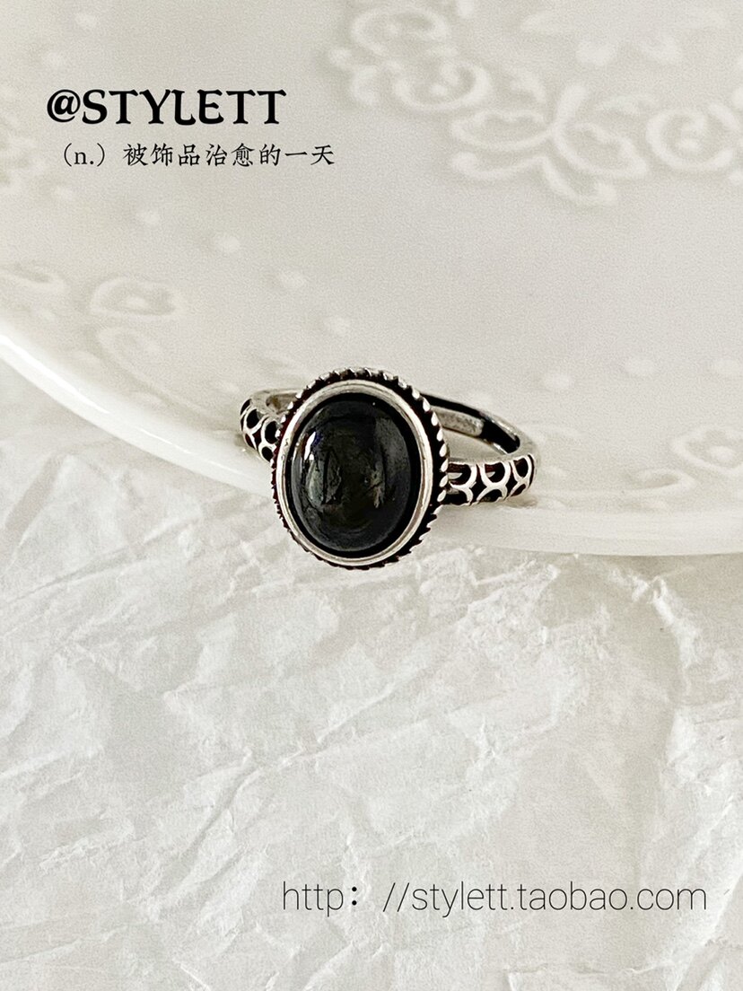个性女金运石复古天然戒指可调节图片
