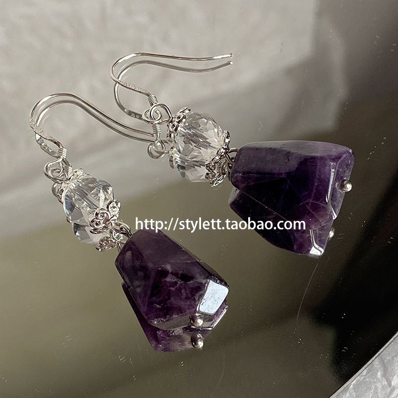 耳环天然紫水晶古拙风无耳洞耳夹