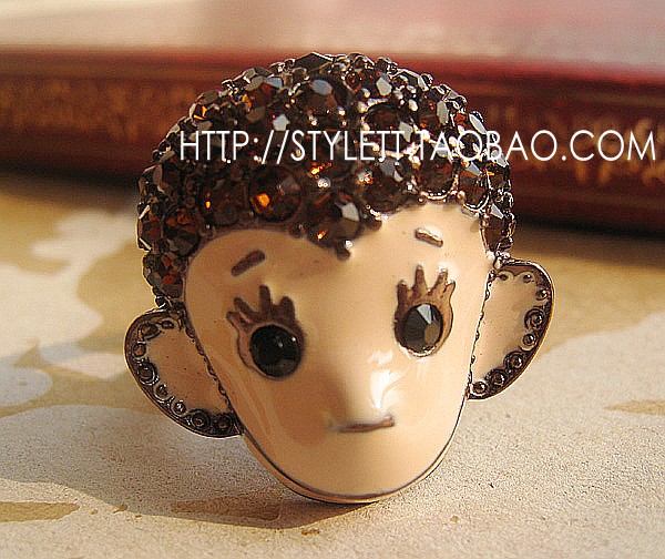 日韩风可爱满钻滴釉萌萌哒小猴子戒指指环小众设计款女