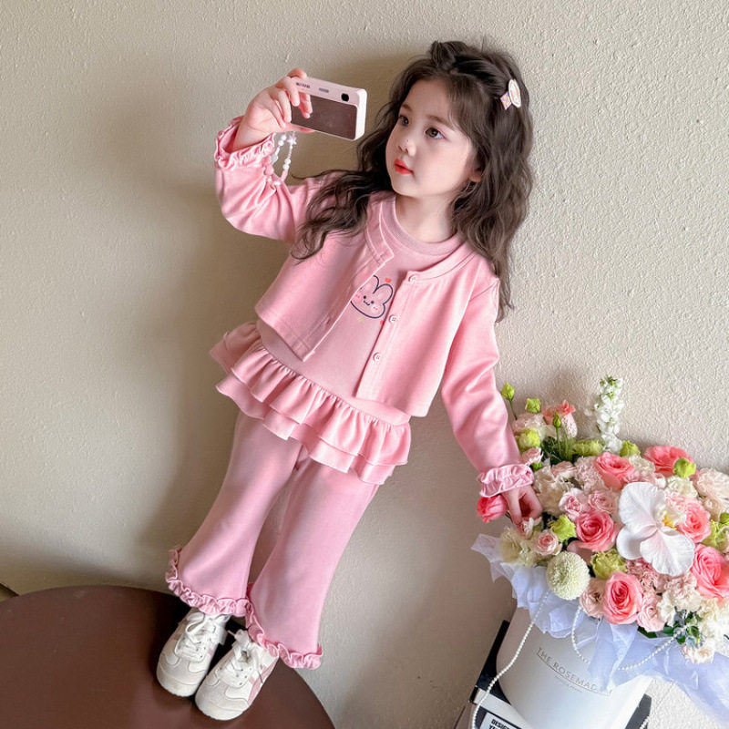 女童套装2026新款春装洋气时髦韩版喇叭裤两件套女宝宝荷叶边卫衣,童装/婴儿装/亲子装,儿童运动套装,淘宝优惠券,粉丝福利购,淘宝优惠卷