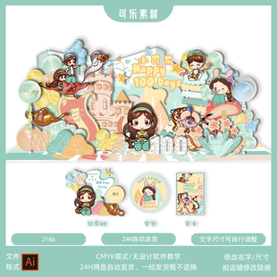 迪士尼茉莉公主阿拉神灯宝宝宴满月百天周岁生日派对背景设计素材