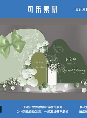 牛油果绿色清新荷叶背景商业美陈宝宝宴生日派对舞台背景设计素材