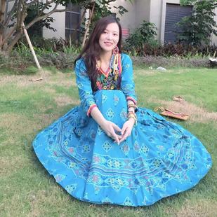 春款新网红刺绣民族风长裙子泰国度假波西米亚仙女裙棉印花连衣裙