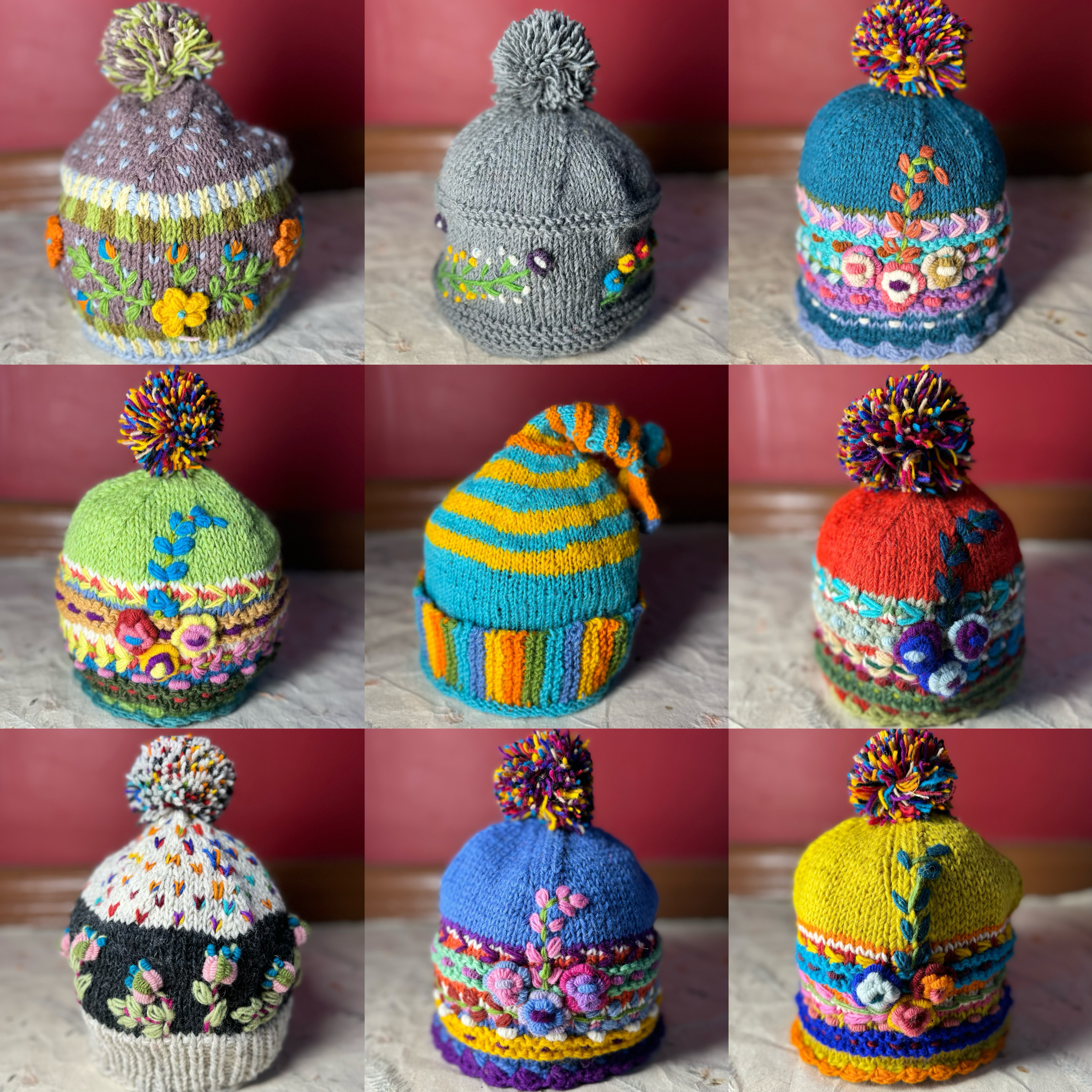 尼泊尔复古绣花帽保暖毛线帽手工刺绣球球帽加绒彩色纯羊毛帽子女