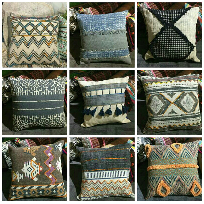 印度进口美式几何汽车含芯抱枕套