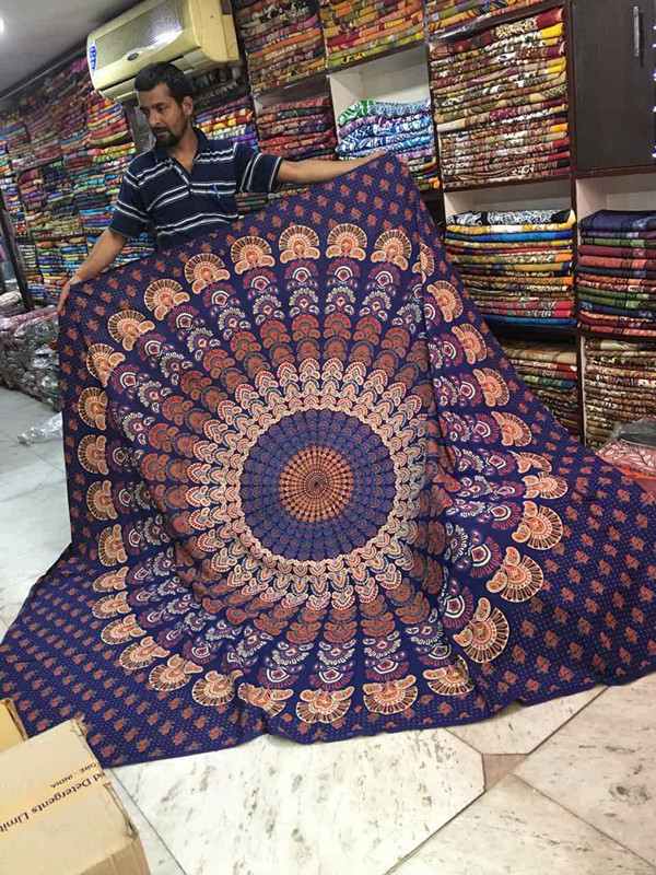 印度纯棉印花曼达拉孔雀床单桌布沙滩巾布艺东南亚风格居家软装饰