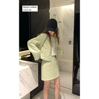 Плетеная короткая куртка, юбка, комплект, в корейском стиле, круглый воротник