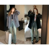 Весенний универсальный пиджак классического кроя, юбка, комплект, в корейском стиле, яркий броский стиль, свободный прямой крой