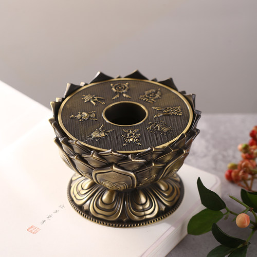 藏式手摇底座锌铜合金电镀鎏金藏传密宗用品通用八吉祥莲花底座