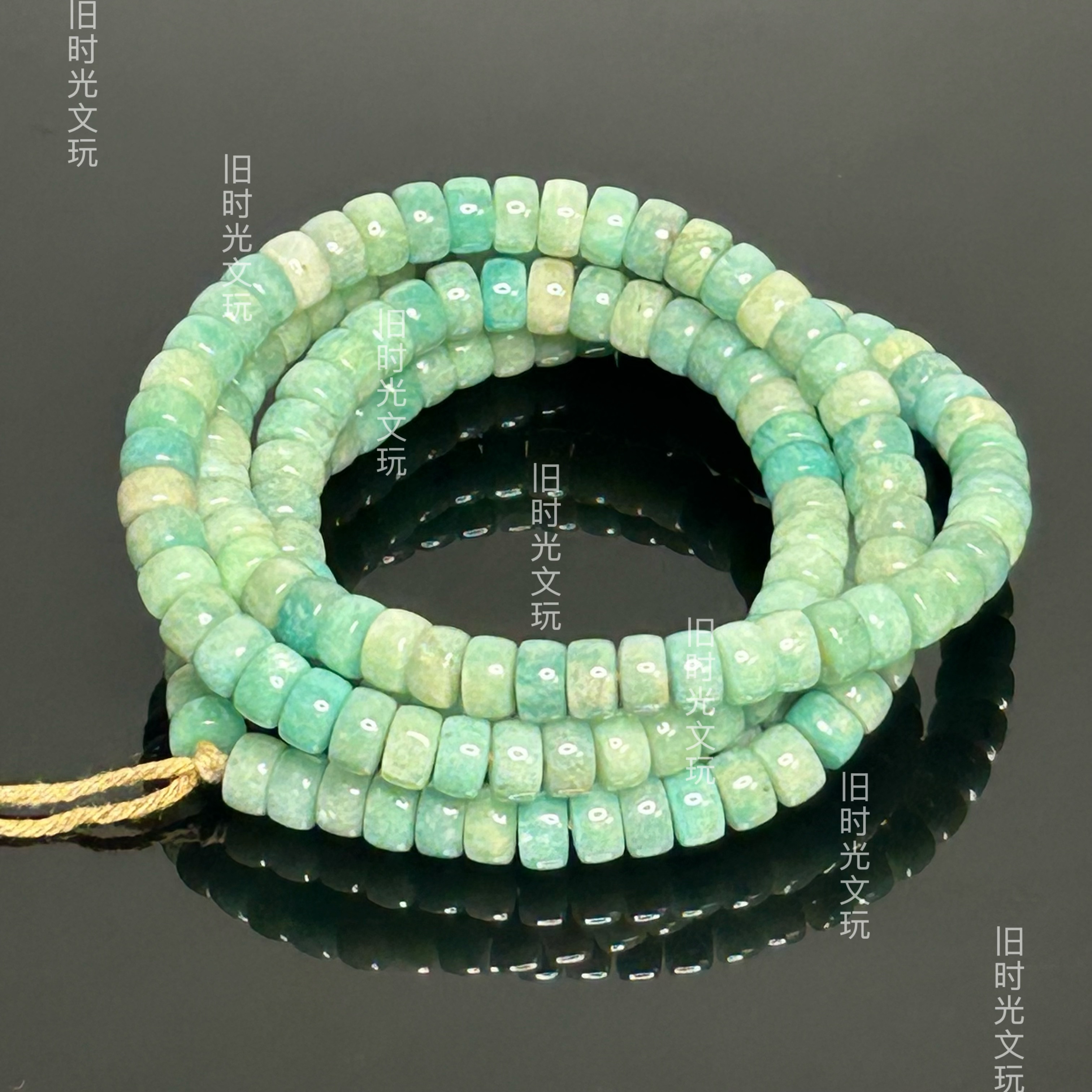 古玩仿老玉包浆老天河石直切车轮珠高古蓝珠子天河石DIY手链配珠