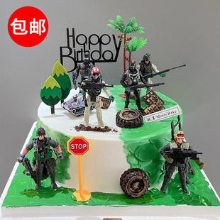 军事部队特种兵主题蛋糕装 饰摆件男孩战斗飞机生日烘焙配件插件
