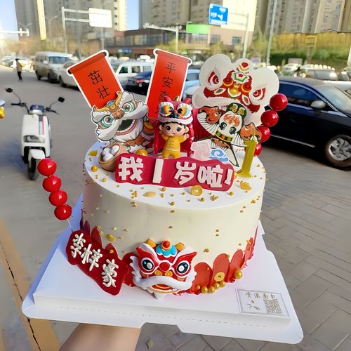 新年舞狮蛋糕装饰舞狮娃娃摆件