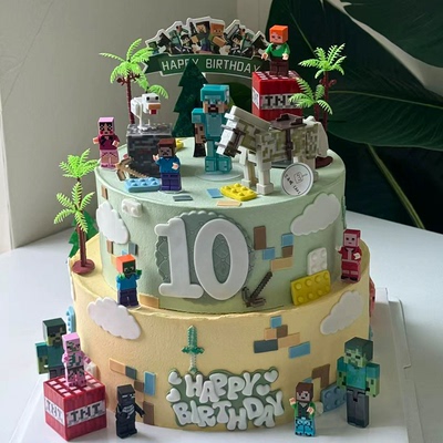 我的世界蛋糕装饰儿童男孩周岁生日积木人偶史蒂夫末影人装扮摆件