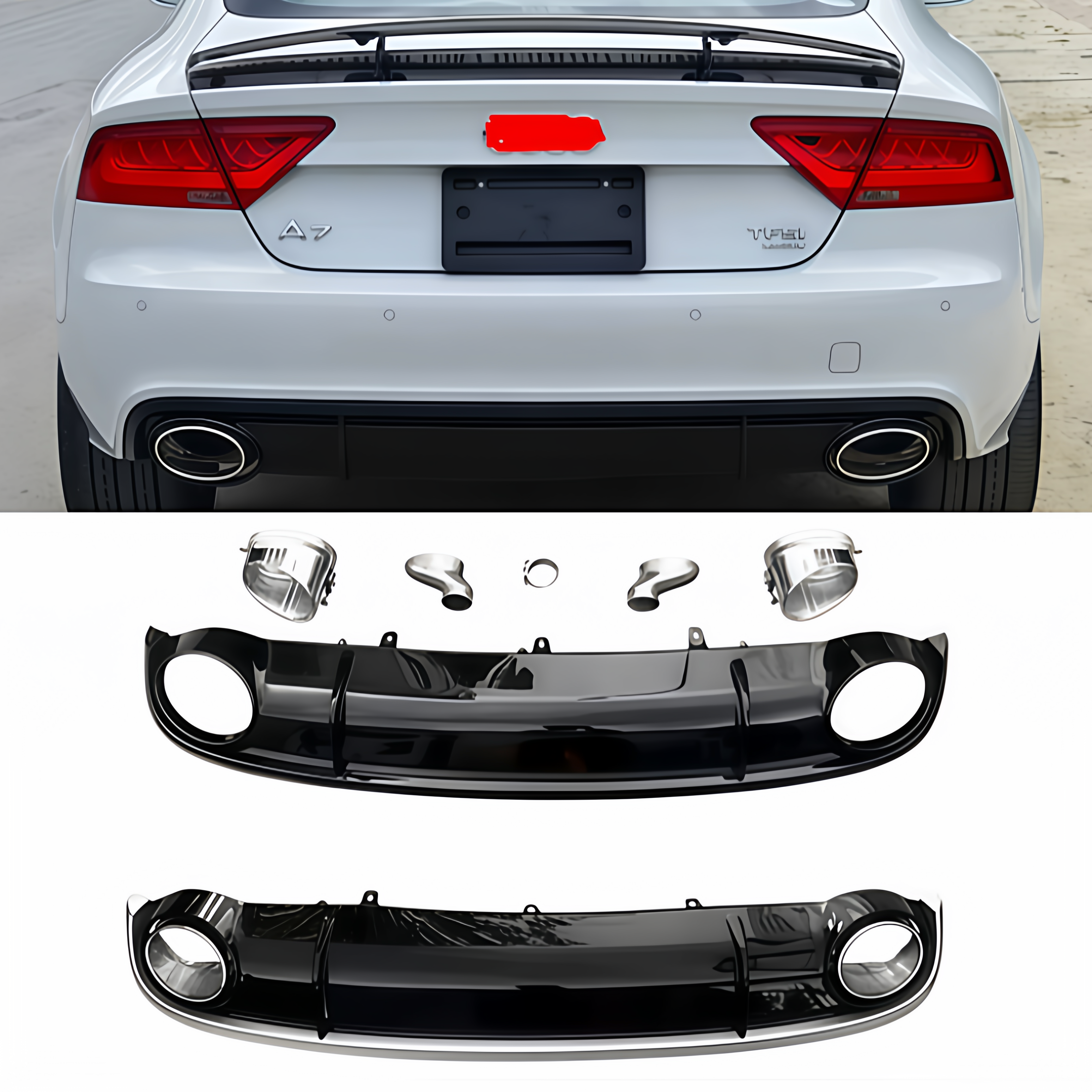 适用于奥迪A7改装RS7后唇导流板后包围后扰流板排气管尾喉12-18款