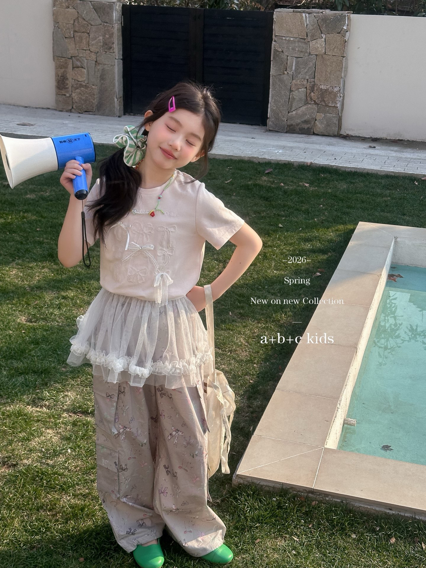 女童套装2026早春季新款中大童洋气蝴蝶结短袖T恤工装裙裤两件套