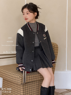 女童学院风套装 拼接棒球服羽绒外套半身裙中大童两件套韩 洋气韩版