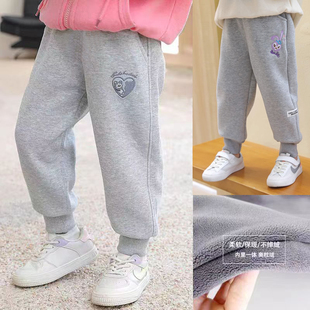 女童裤子春秋新款儿童秋冬装薄绒运动裤宝宝一体绒卫裤外穿休闲裤