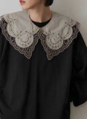 包拼邮日本代购Libra Cue 古典蕾丝百搭大领口假领蕾丝娃娃领