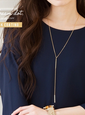 日系小众金属条长款毛衣项链代购