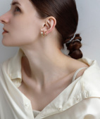mimi33日系耳钉耳夹珍珠新月造型轻奢时尚 包拼邮 日本代购 三件套