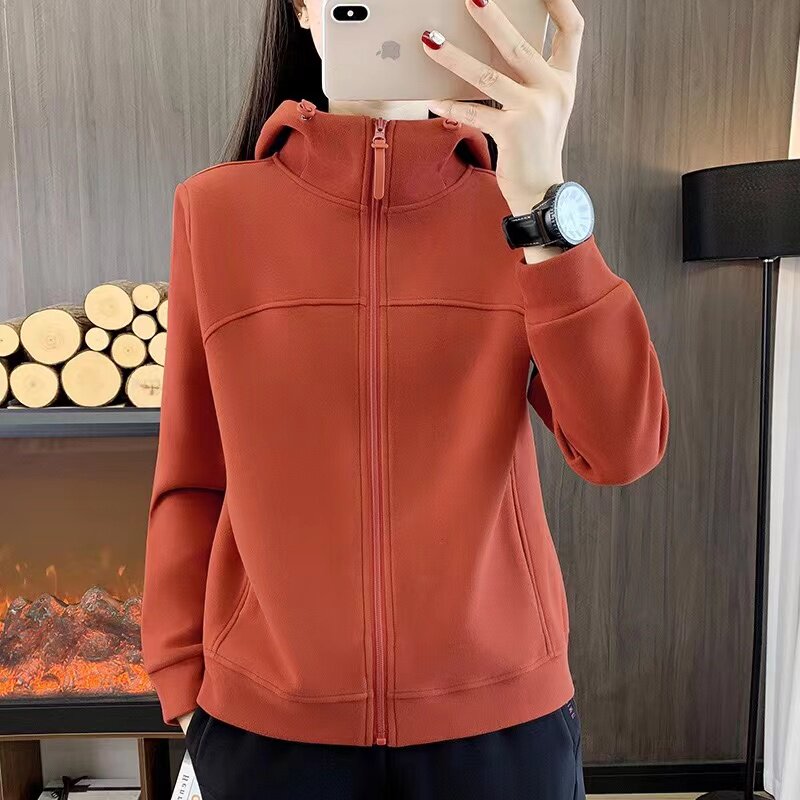 户外抓绒衣女秋冬德绒卫衣加厚保暖运动休闲宽松连帽开衫加绒外套