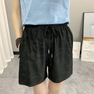 冰丝短裤薄大码女士速干透气休闲运动迷彩短裤宽松户外运动四分裤