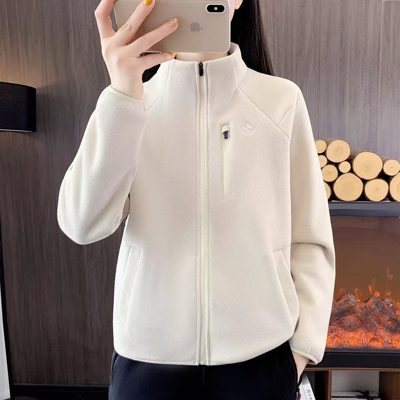 摇粒绒抓绒衣女立领拉链开衫加绒保暖防风外套休闲运动加厚上衣女