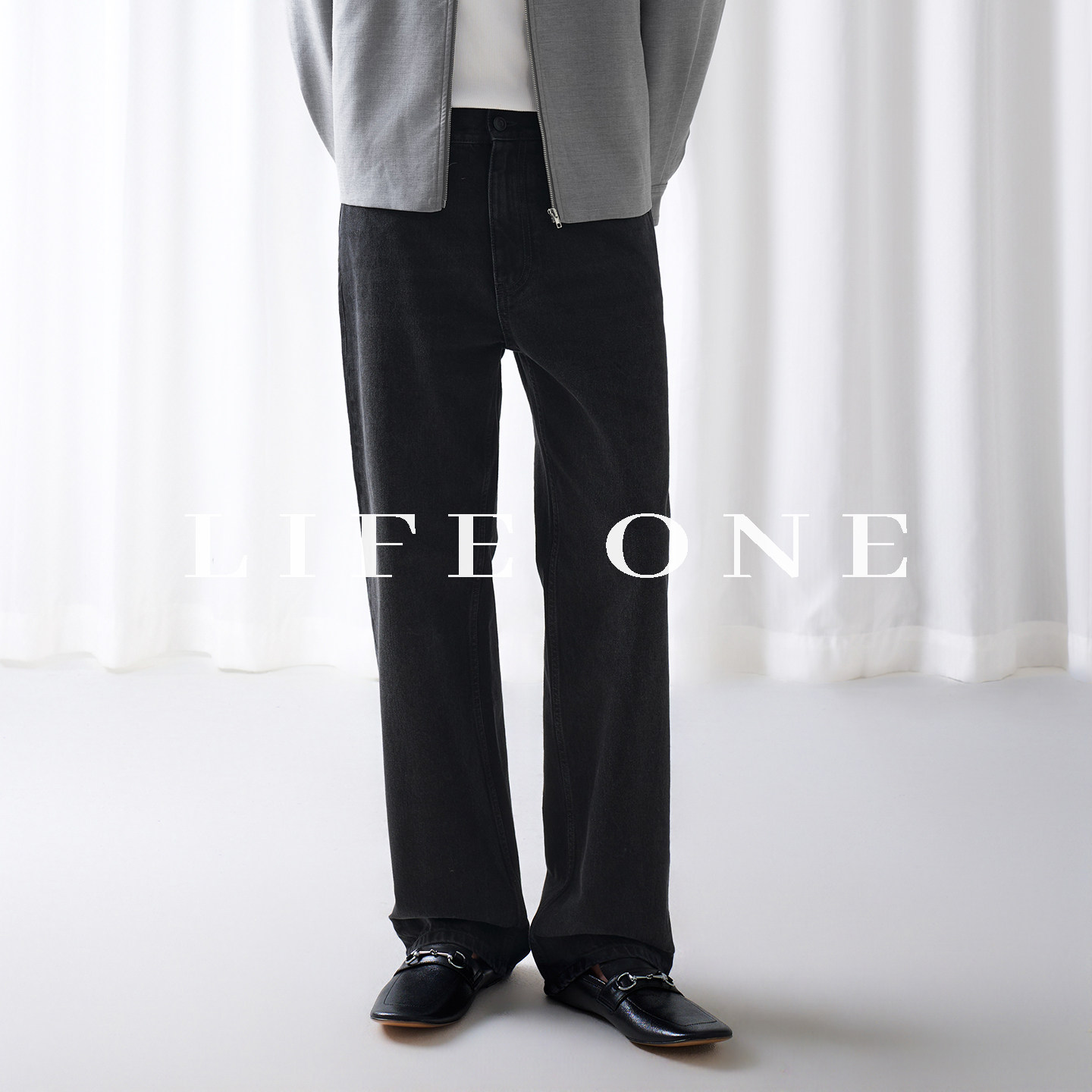 「Life One」Row风格 Vanya 牛仔裤水洗直筒老钱慵懒休闲长裤黑色