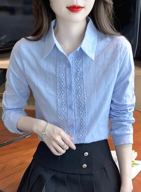 纯棉职业白衬衫女长袖春秋季2026年新款女装时尚全棉衬衣洋气上衣