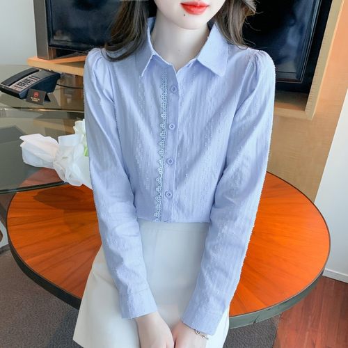 全棉时尚百搭减龄职业上衣长袖