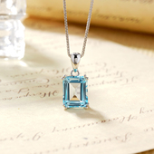 天然巴西原矿方形托帕石天空蓝小吊坠女S925纯银项链镶嵌时尚 简约