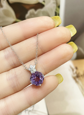 天然紫水晶玫瑰切吊坠女S925纯银