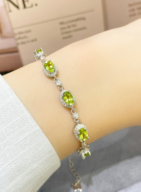 天然原矿橄榄石手链女S925纯银