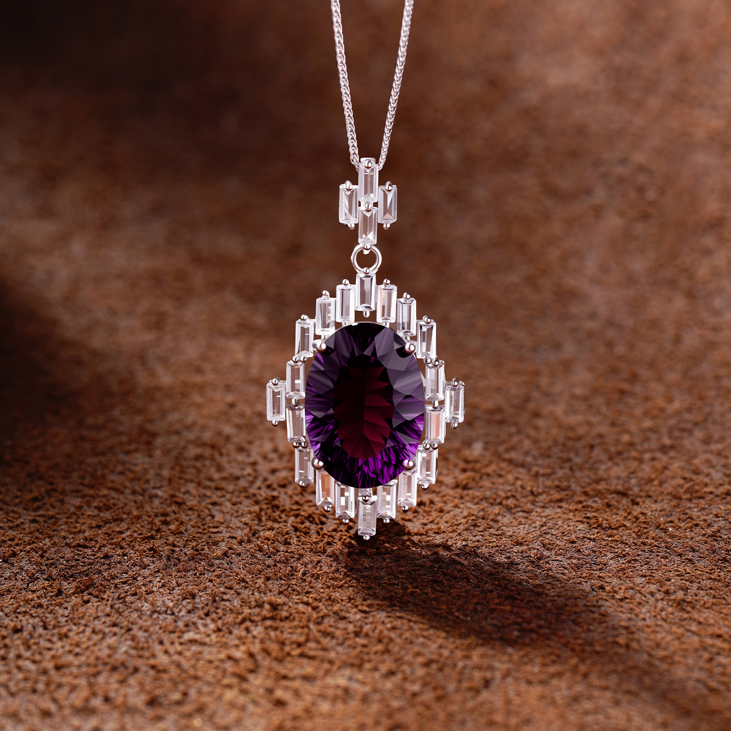 天然无烧紫水晶吊坠女S925纯银项链镶嵌椭圆形宝石轻奢高贵气质