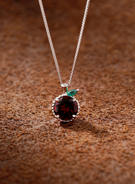 S925纯银天然红石榴吊坠女项链
