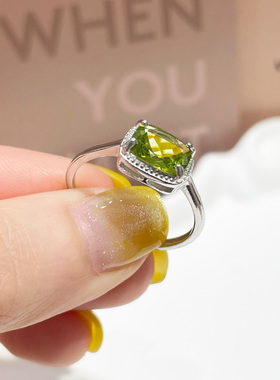 天然橄榄水晶戒指女S925纯银镶嵌