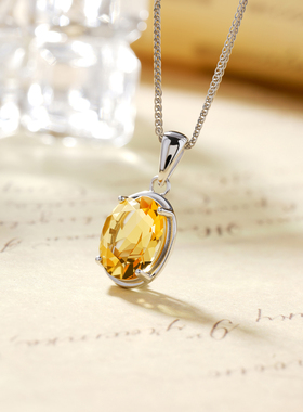 天然原矿黄水晶吊坠S925纯银项链